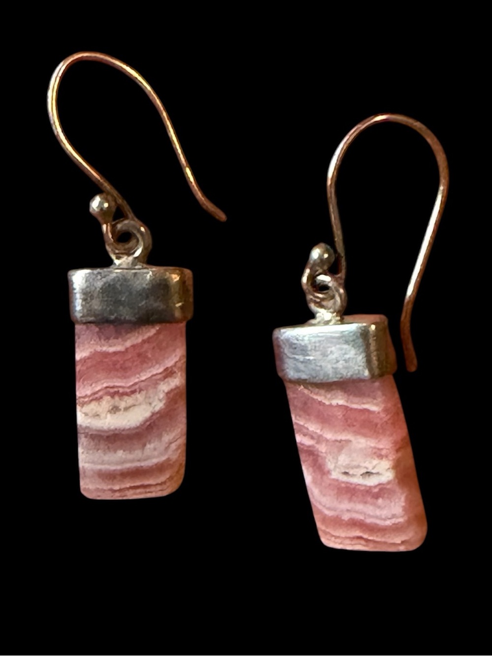 Pink Rhodochrosite Rectangle Drop Earrings